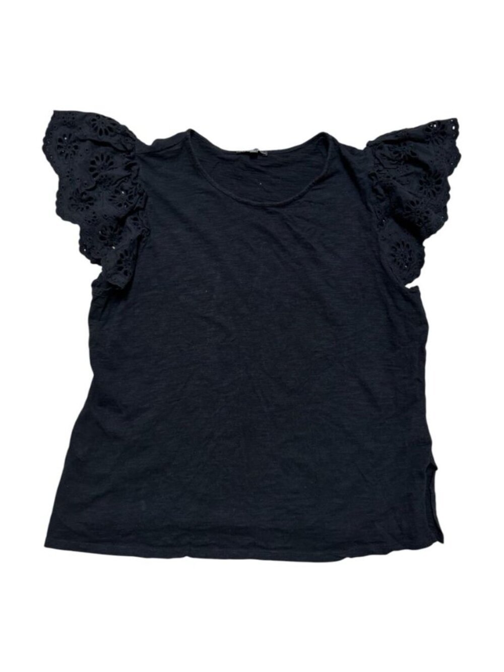 Adrianna Papell Women’s Black Eyelet Flutter Sleeve Top XL